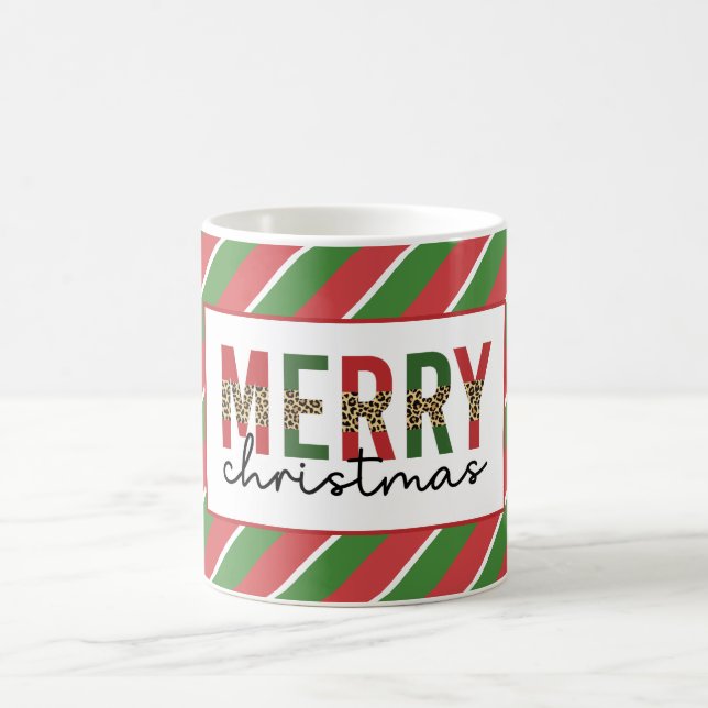 Mug Empreinte de léopard de Noël moderne Red Green Str (Centre)