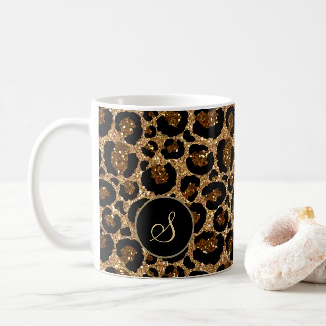 Mug Empreinte de léopard élégant avec monogramme perso (Avec donut)