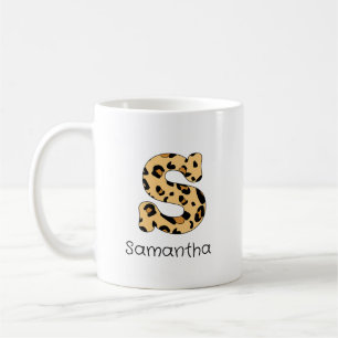 Mug Empreinte de léopard initial s minuscule et nom