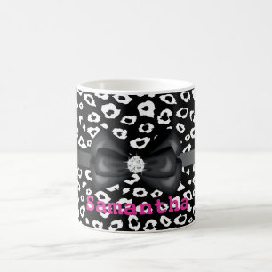 Mug Empreinte de léopard noir blanc avec Bow Personnal