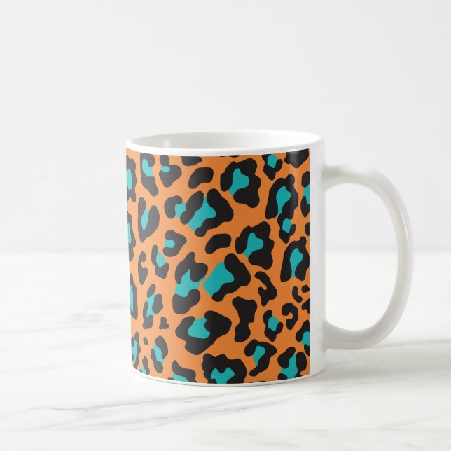 Mug Empreinte de léopard Orange, Noir, Aqua (Droite)