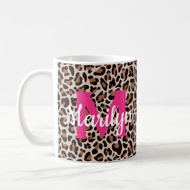 Mug Empreinte de léopard Personnaliser le nom Hot Pink (Gauche)
