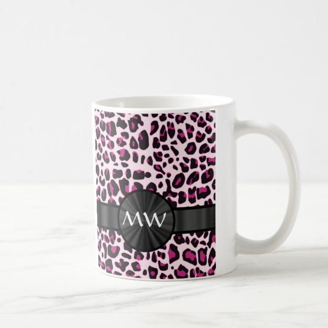 Mug Empreinte de léopard rose et monogramme (Droite)