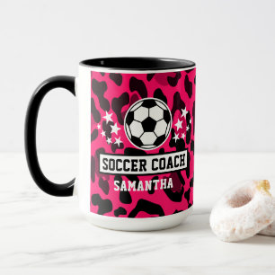 Mug Empreinte de léopard rose Nom de l'entraîneur