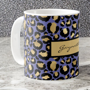 Mug Empreinte de léopard violet noir monogrammé