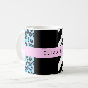 Mug Empreinte de léopard, Zebra Print, Bleu, Votre nom