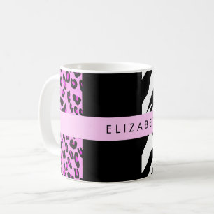 Mug Empreinte de léopard, Zebra Print, Rose, Votre nom