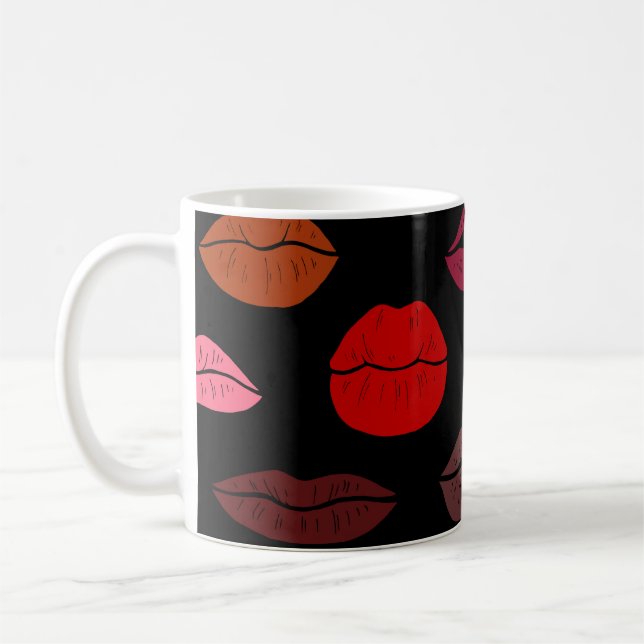 Mug Empreinte de lèvres, baisers rose rouge. (Gauche)