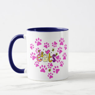 Mug Empreinte de patte Coeur rose blanc poignée en cér