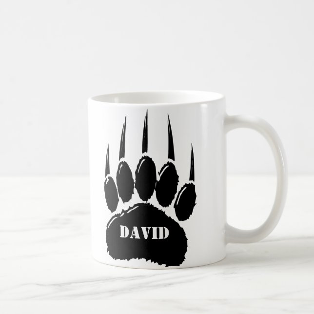 Mug Empreinte de patte d'ours noir brillant Nom person (Droite)