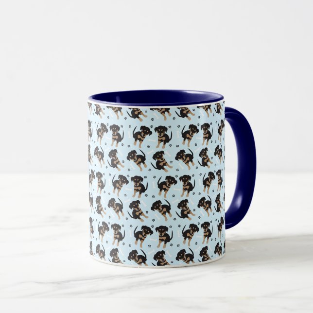 Mug Empreinte de patte Motif de chien Rottweiler bleu (Devant droit)