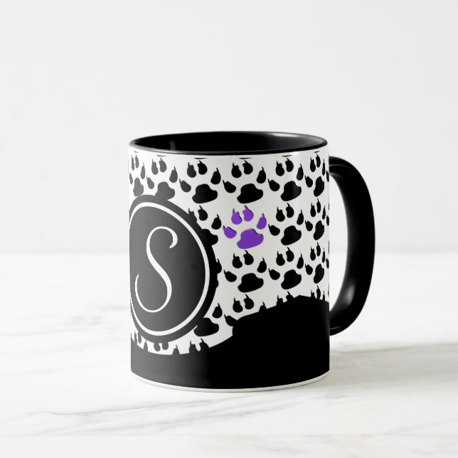 Mug Empreinte de patte noir, blanc et violet (Devant droit)