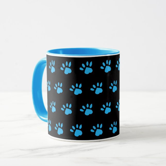 Mug Empreinte de patte (noir et bleu) (Devant gauche)