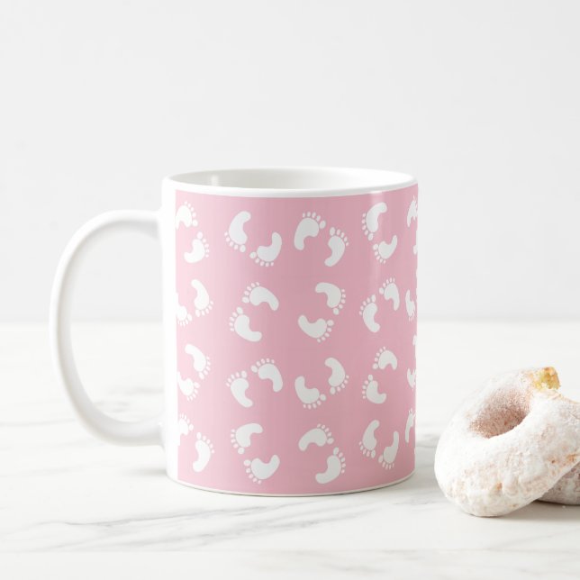 Mug Empreintes Bébé, Pied Bébé, Marches, Fille Rose (Avec donut)