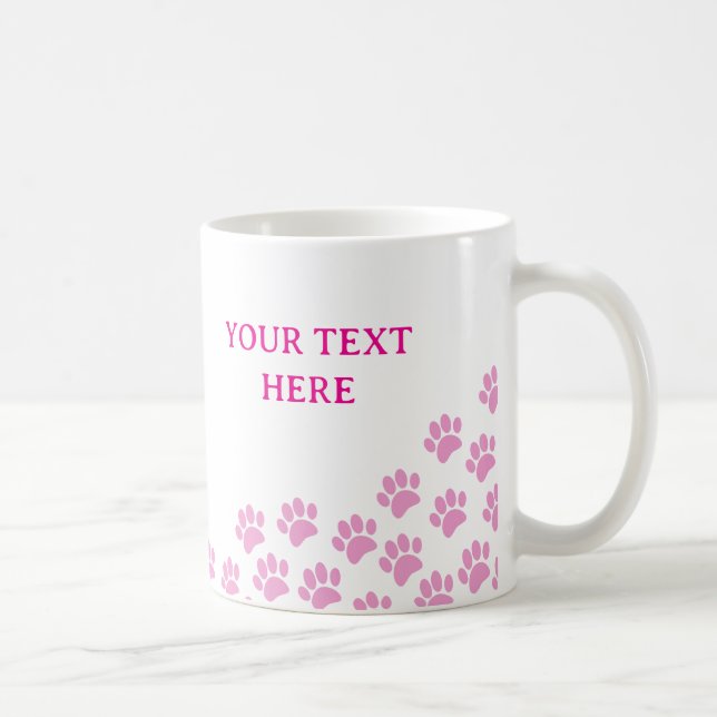 Mug Empreintes de Patte de Chiot Rose Avec Texte Perso (Droite)