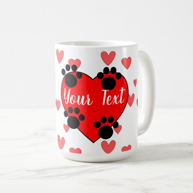 Mug Empreintes de pattes De Chien Mignons Et Coeur Rou (Devant droit)