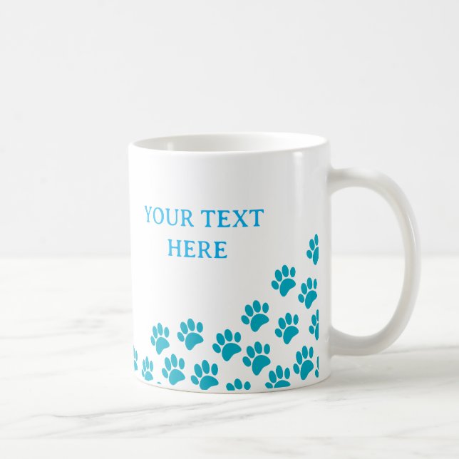 Mug Empreintes de pattes de chiot bleu avec texte pers (Droite)