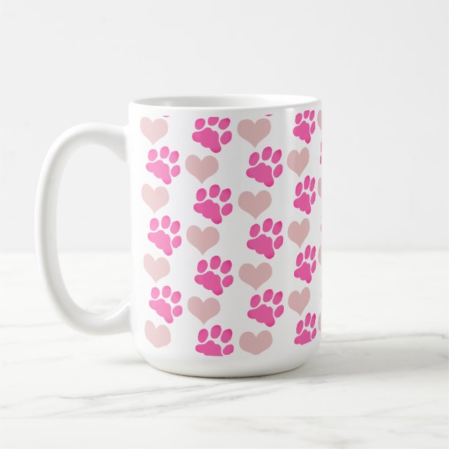 Mug Empreintes de pattes roses et cœurs (Gauche)