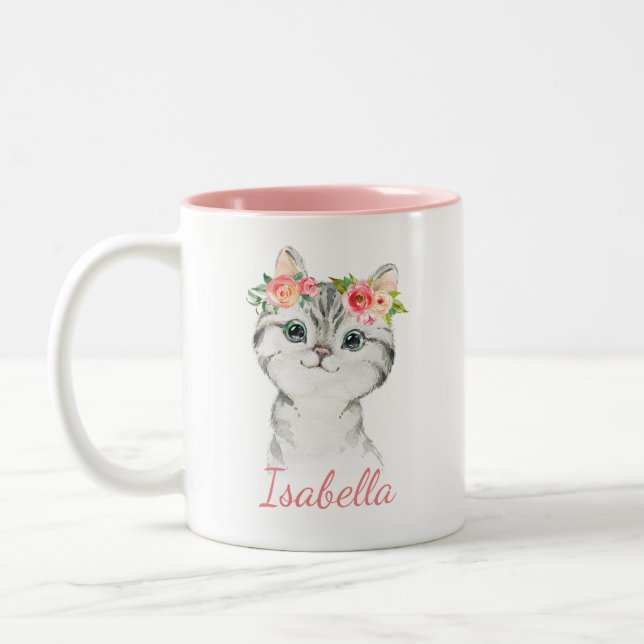 Mug en aquarelle pour enfants avec chaton (Gauche)