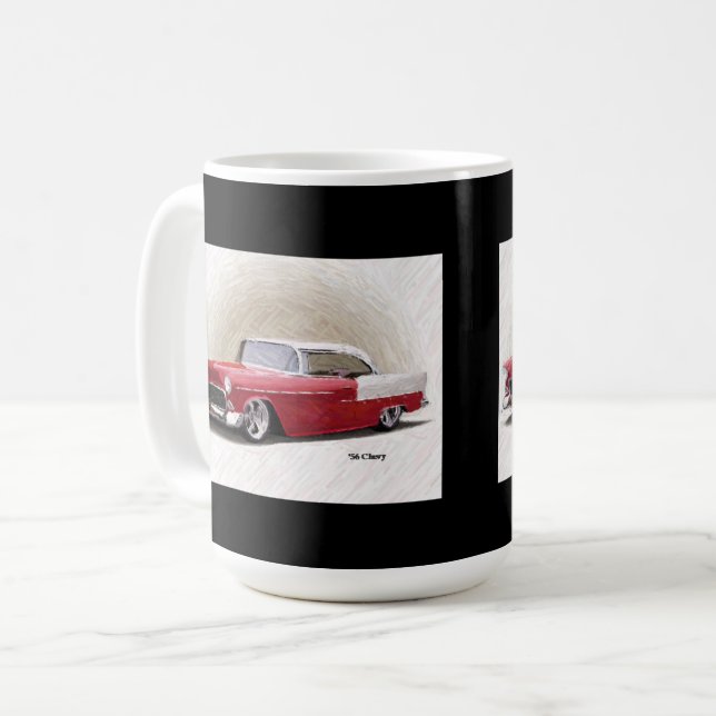 Mug en art numérique rouge et blanc Chevy 1956 (Devant gauche)