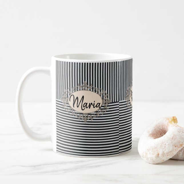 Mug en bande noire beige (Avec donut)