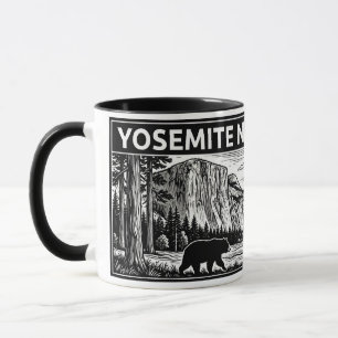 Mug en bois gravé noir et blanc du Parc national d