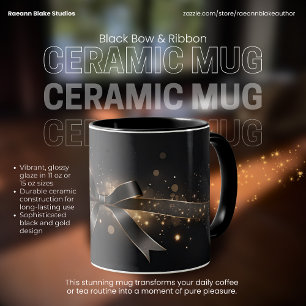 Mug en céramique à ruban et nœud noir