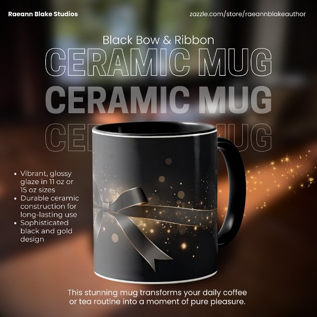 Mug en céramique à ruban et nœud noir (Créateur téléchargé)