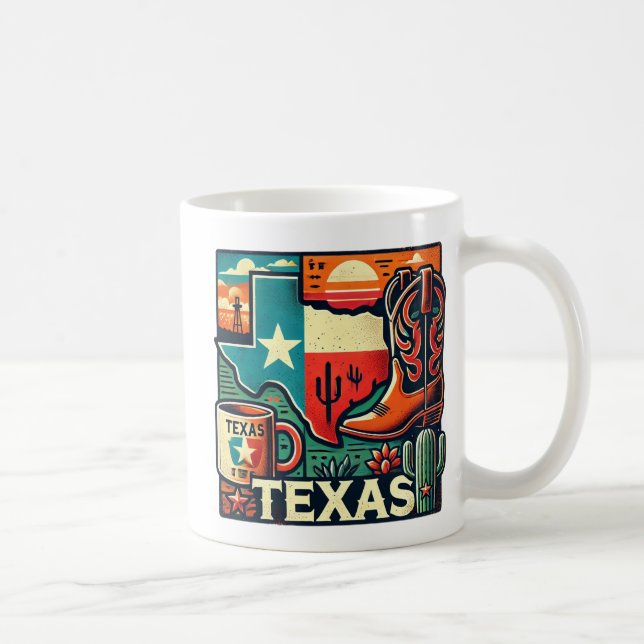 Mug en céramique à thème texan - Plan d'état, Cowb (Droite)