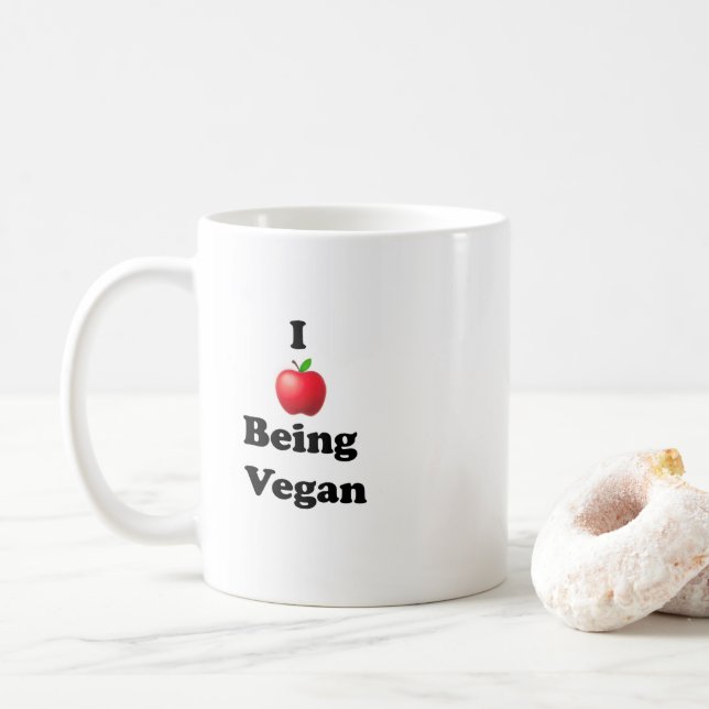Mug en céramique avec design I Love Being Vegan (Avec donut)