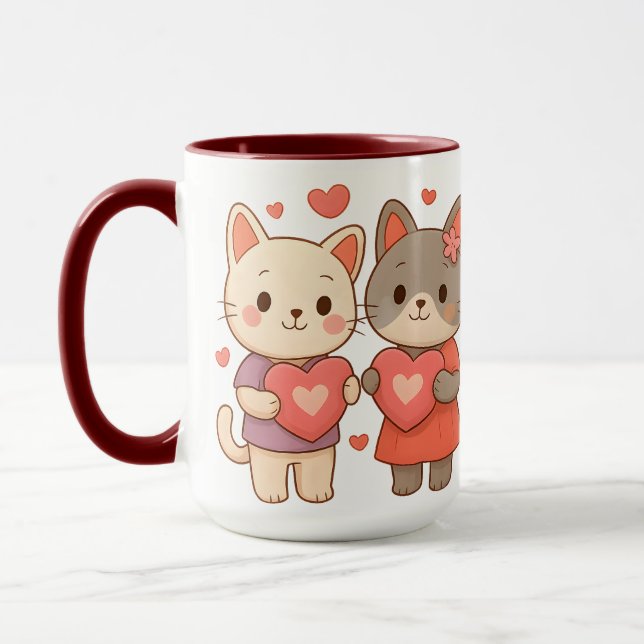 Mug en céramique Cœurs de chats romantiques (Gauche)