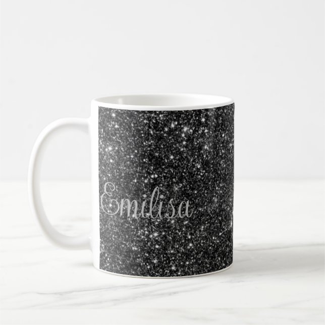 Mug en céramique de nom étincelant en argent perso (Gauche)