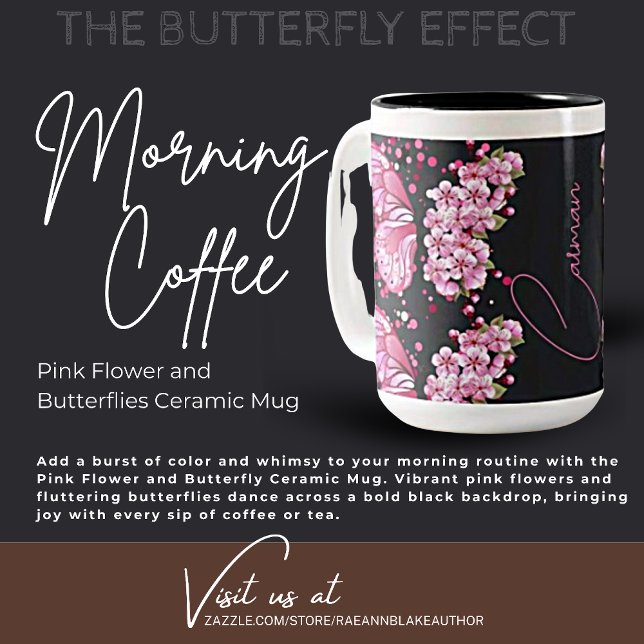 Mug en céramique Fleur rose et papillons (Créateur téléchargé)