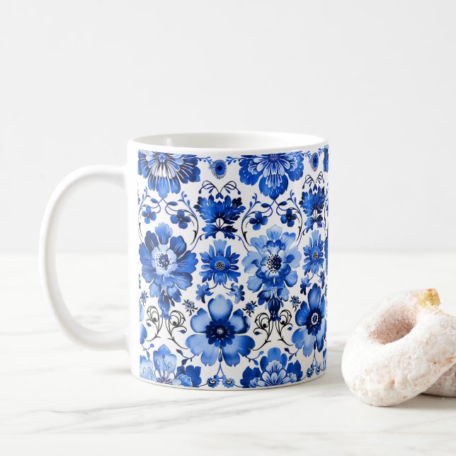 Mug en céramique florale azulejo bleu blanc portug (Avec donut)