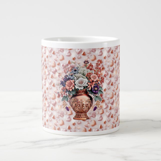 Mug en céramique géant Rose Gold Hearts and Flower (Devant)