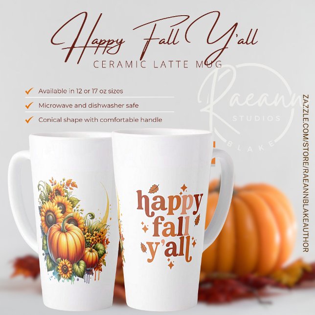 Mug en céramique "Happy Fall Y'all" pour latte (Créateur téléchargé)