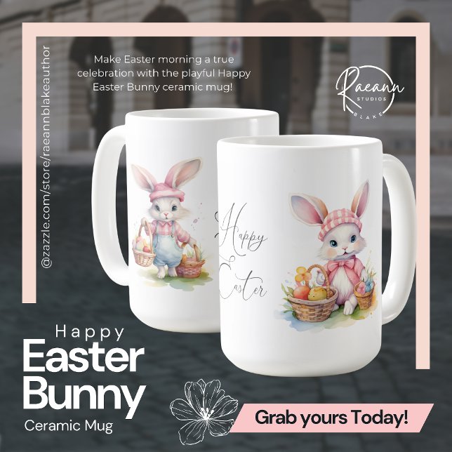 Mug en céramique Lapin de Pâques joyeux (Créateur téléchargé)