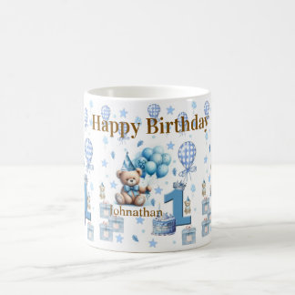 Mug en céramique Teddy Bear Blue Happy 1er anniver