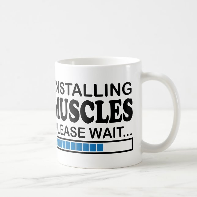 Mug En installant des muscles, attendez svp le bleu (Droite)