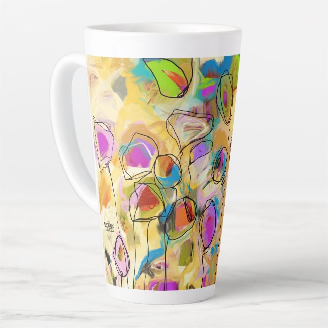 Mug en latte avec fleurs Abstraites (Angle gauche)