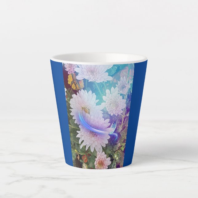 Mug en latte bleu customisé avec fleurs de marguer (Devant)