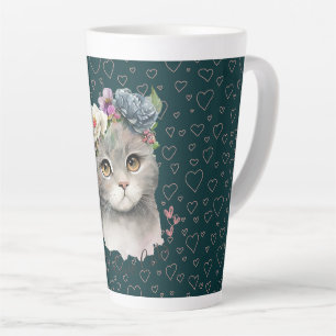 Mug en latte céramique - Chat mignet et Fleur sauv