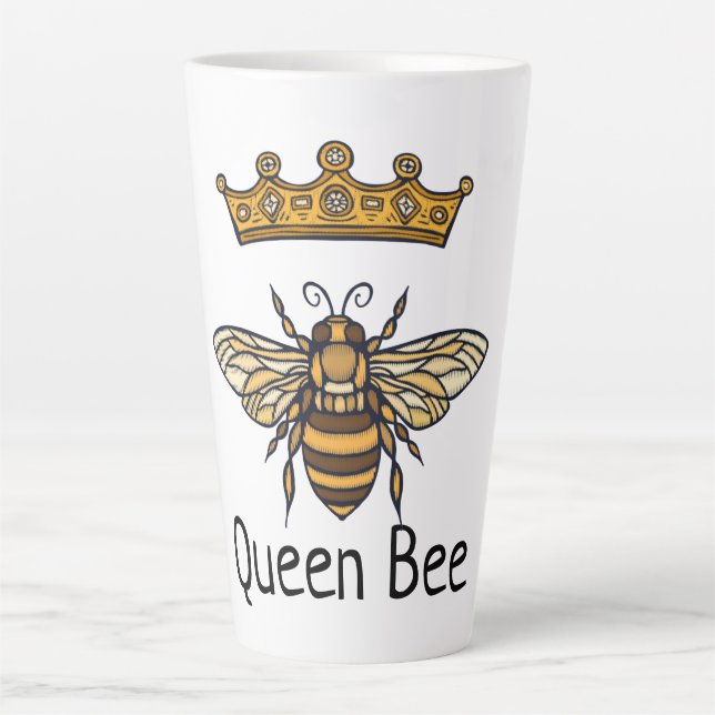 Mug en latte de la couronne d'or de l'abeille Quee (Devant)