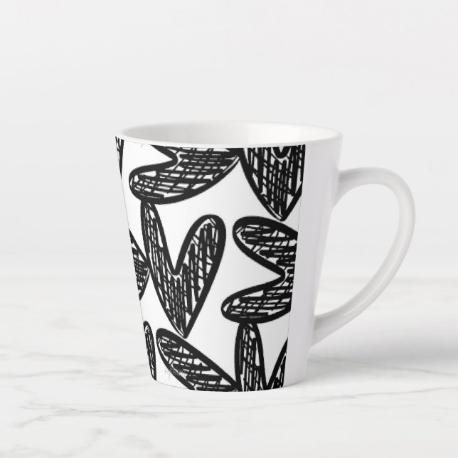 Mug en latte du coeur Abstrait noir (Droite)