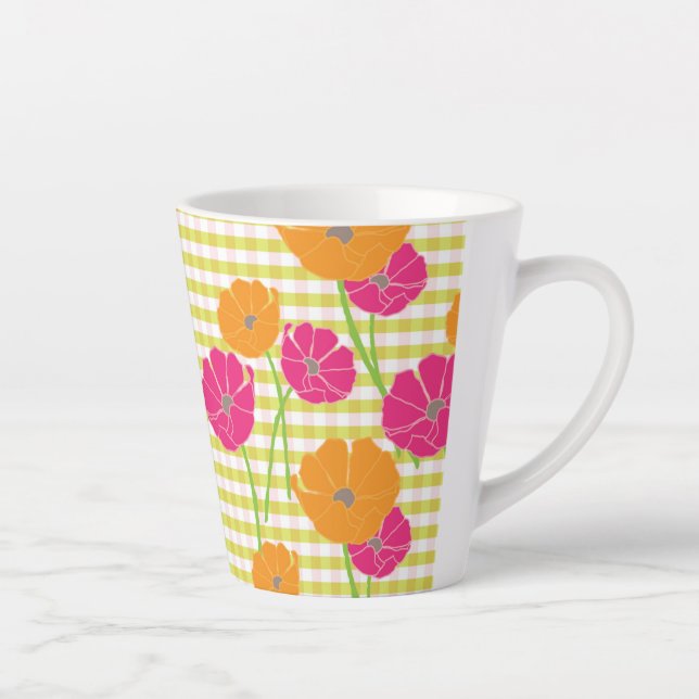 Mug en latte fleuri et En vichy (Droite)