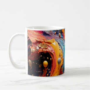 Mug en marbre d'art abstrait fluide luxe or et ble