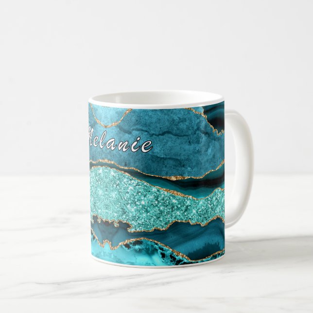 Mug en marbre turquoise en Parties scintillant ble (Devant droit)