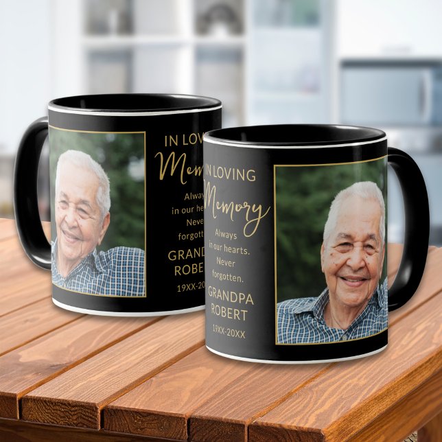 Mug En Mémoire Affectueuse 2 Mémorial Photo Noir Et Or (Créateur téléchargé)