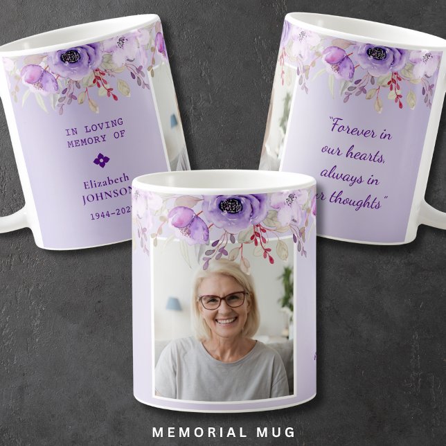 Mug En Mémoire Amoureuse Violet Floral Photo (Créateur téléchargé)