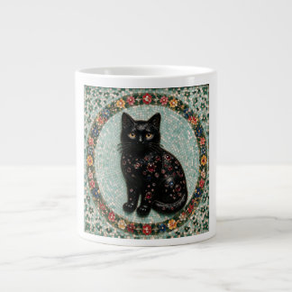 Mug en mosaïque florale de chat noir de style anti